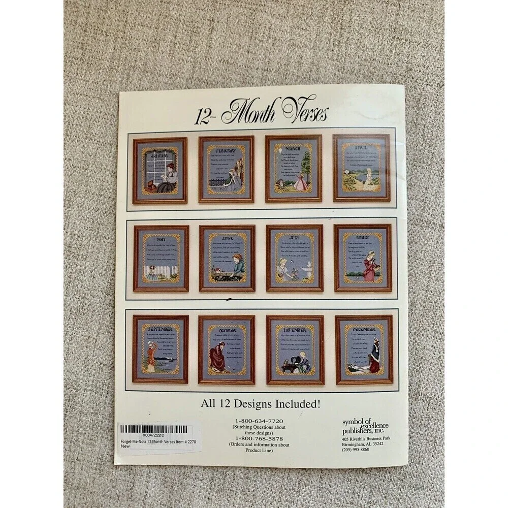Birth Month counted cross stitch patterns Forget Me Nots 12 Month Verses Angela
